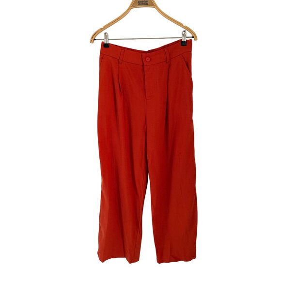 Willit Womens Red Linen-Blend Straight-Leg Pants High Elastic Waist - Picture 7 of 8